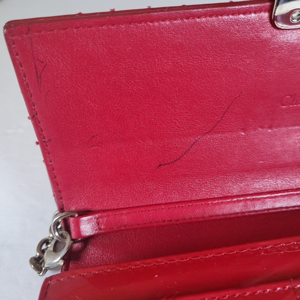 Authenticated DIOR Red Cannage Patent Leather New Lock Wallet on Chain - Picture 13 of 16